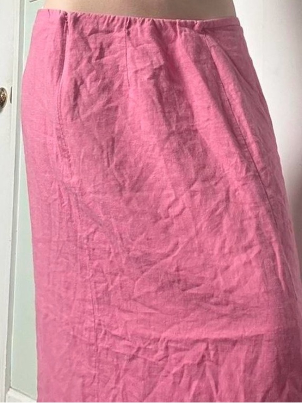 Requirements Pink Midi Linen-Blend Straight Skirt